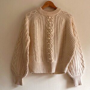 Demylee x J.Crew Ivory Fisherman Cableknit Sweater - Sz S